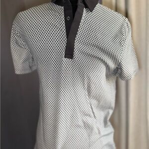 Express Black and White Patterned Men's Polo Shirt